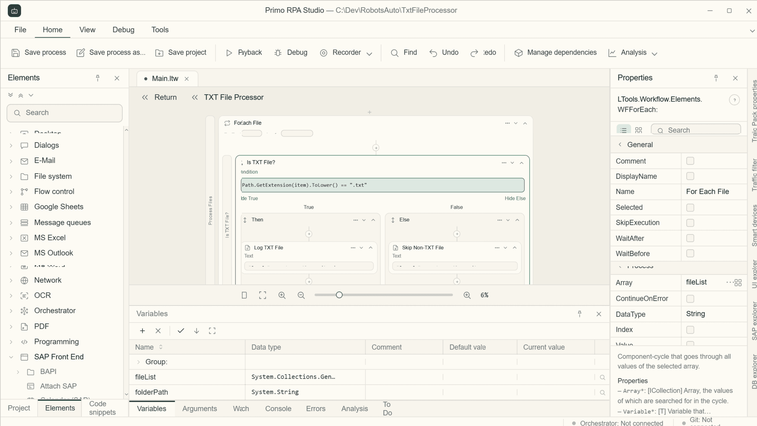 Primo RPA Studio interface